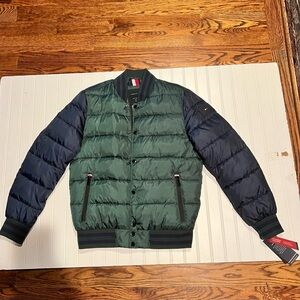 Tommy Hilfiger Men’s Quilted Puffer Bomber Jacket Green/Navy NWT Size Small